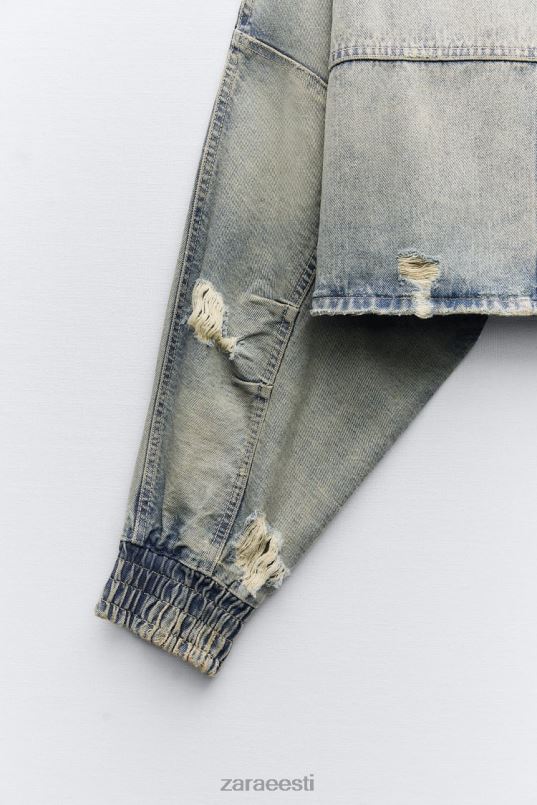 Zara trf ripitud crop teksajakk naised sinine Riietus 42F0H51