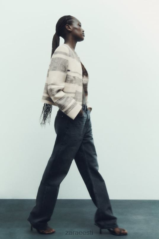 Zara triibuline tekstuuriga bleiser naised ekru/must Riietus 42F0H78