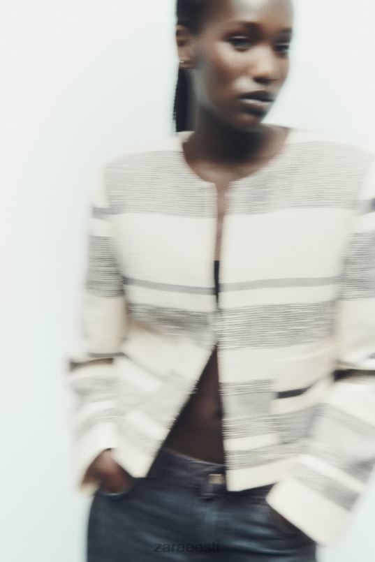 Zara triibuline tekstuuriga bleiser naised ekru/must Riietus 42F0H78