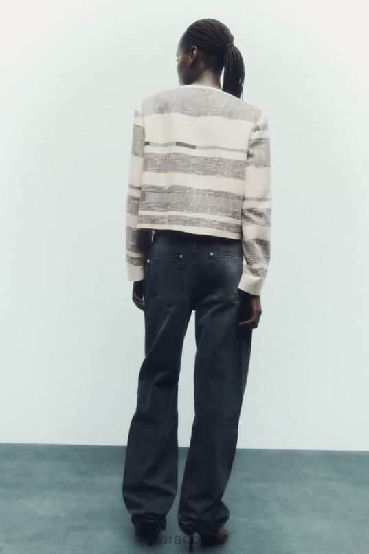 Zara triibuline tekstuuriga bleiser naised ekru/must Riietus 42F0H78