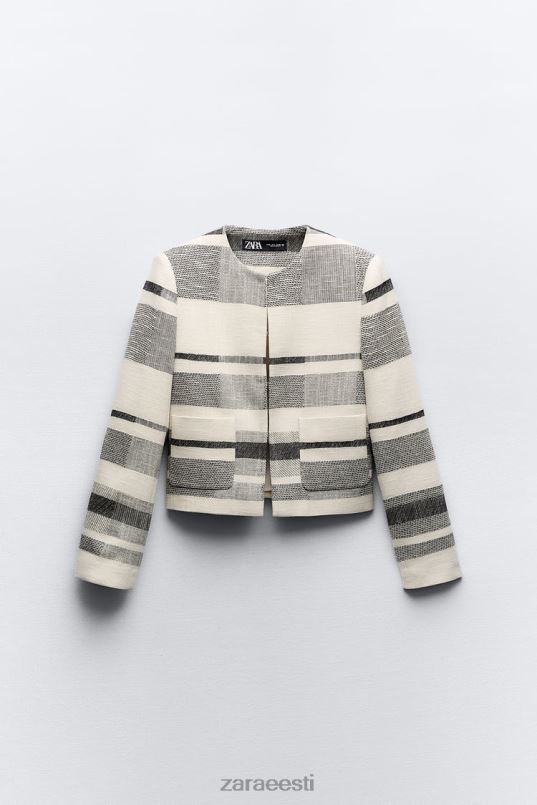 Zara triibuline tekstuuriga bleiser naised ekru/must Riietus 42F0H78