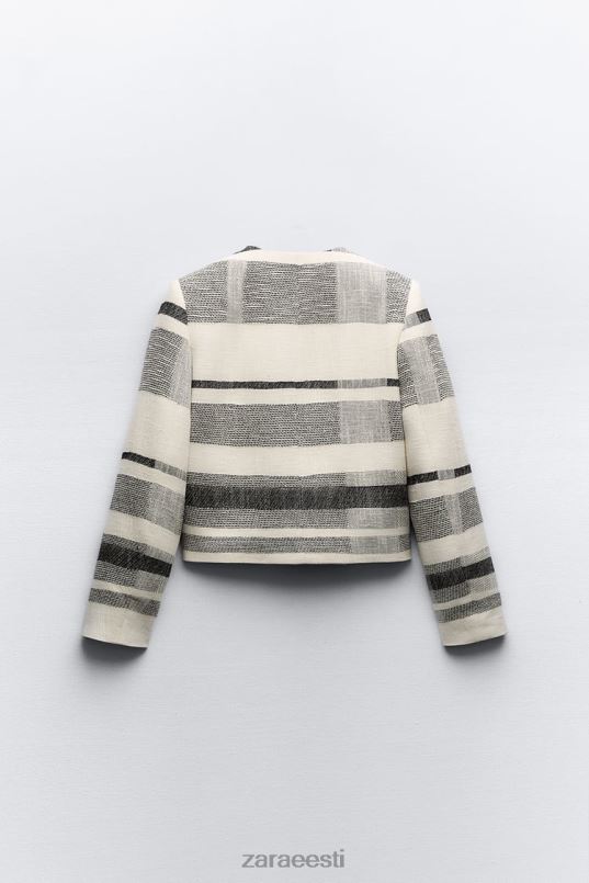 Zara triibuline tekstuuriga bleiser naised ekru/must Riietus 42F0H78