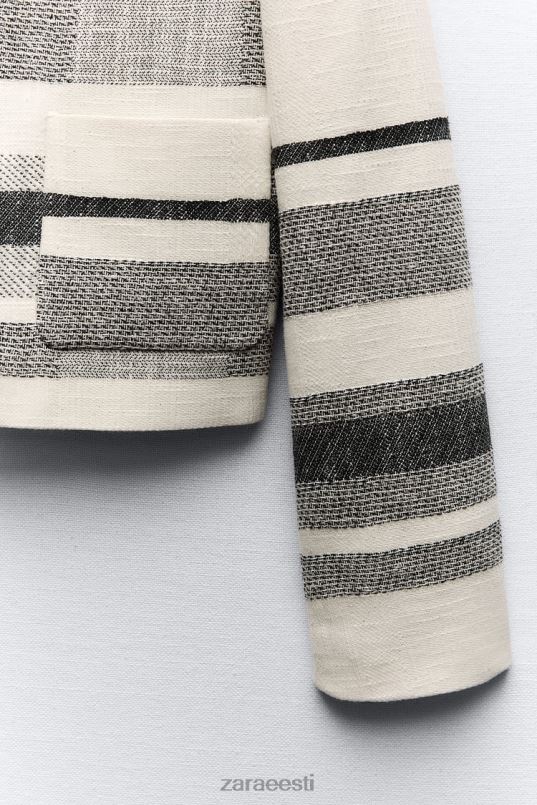 Zara triibuline tekstuuriga bleiser naised ekru/must Riietus 42F0H78