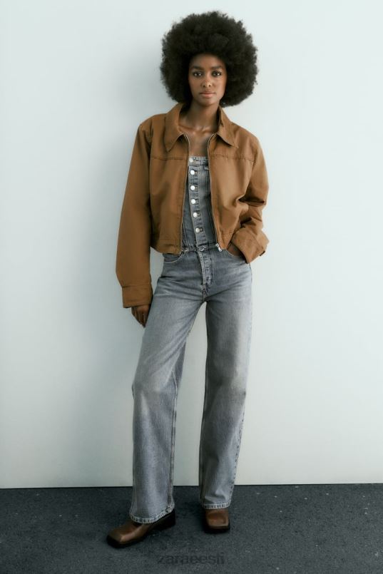 Zara vahatatud puuvillane crop jope naised pruun Riietus 42F0H88