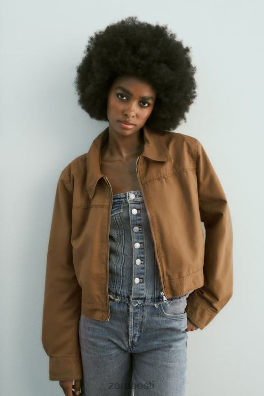 Zara vahatatud puuvillane crop jope naised pruun Riietus 42F0H88