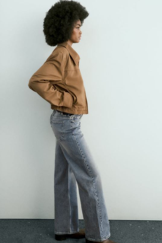 Zara vahatatud puuvillane crop jope naised pruun Riietus 42F0H88