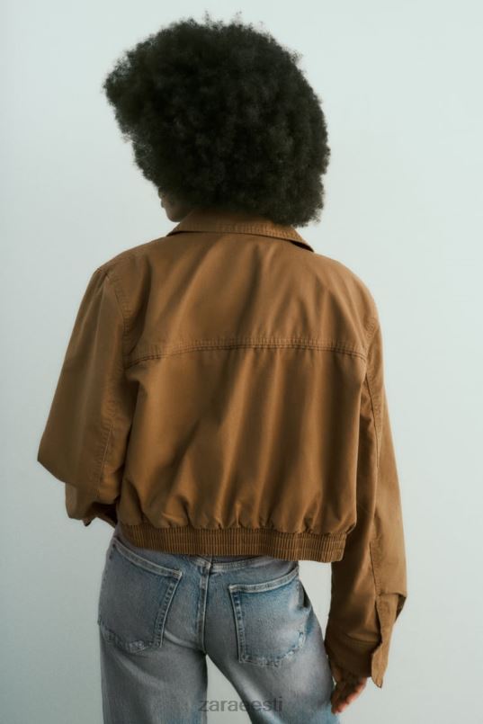 Zara vahatatud puuvillane crop jope naised pruun Riietus 42F0H88