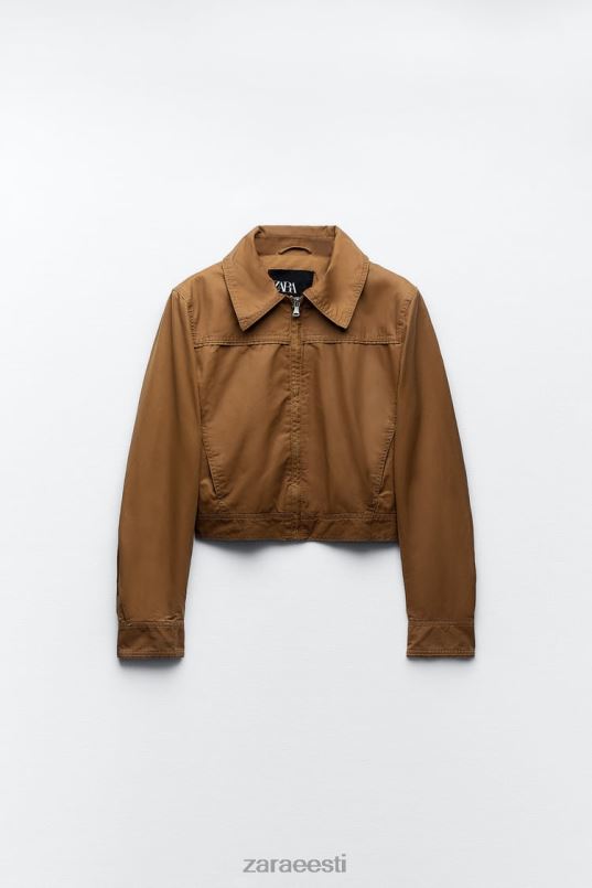 Zara vahatatud puuvillane crop jope naised pruun Riietus 42F0H88