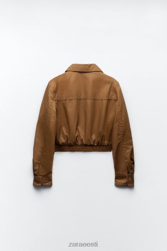 Zara vahatatud puuvillane crop jope naised pruun Riietus 42F0H88