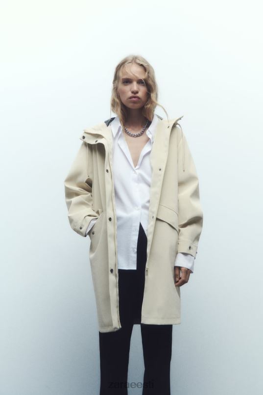 Zara vee- ja tuulekaitsega kummeeritud vihmamantel naised ekru Riietus 42F0H40