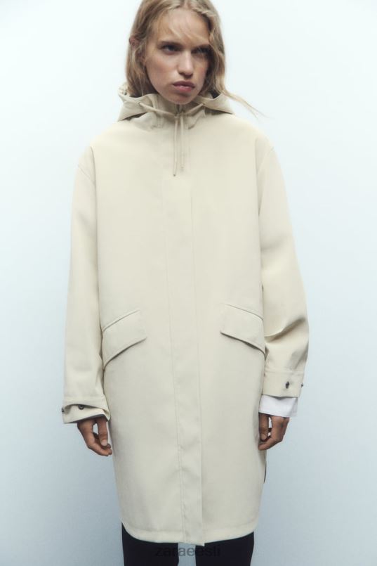 Zara vee- ja tuulekaitsega kummeeritud vihmamantel naised ekru Riietus 42F0H40