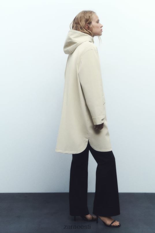 Zara vee- ja tuulekaitsega kummeeritud vihmamantel naised ekru Riietus 42F0H40