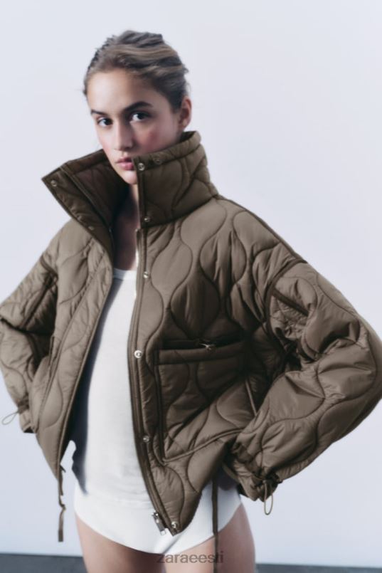 Zara vetthülgav puffjakk naised taupe hall Riietus 42F0H22