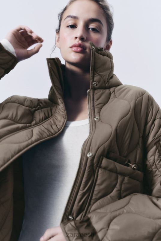 Zara vetthülgav puffjakk naised taupe hall Riietus 42F0H22