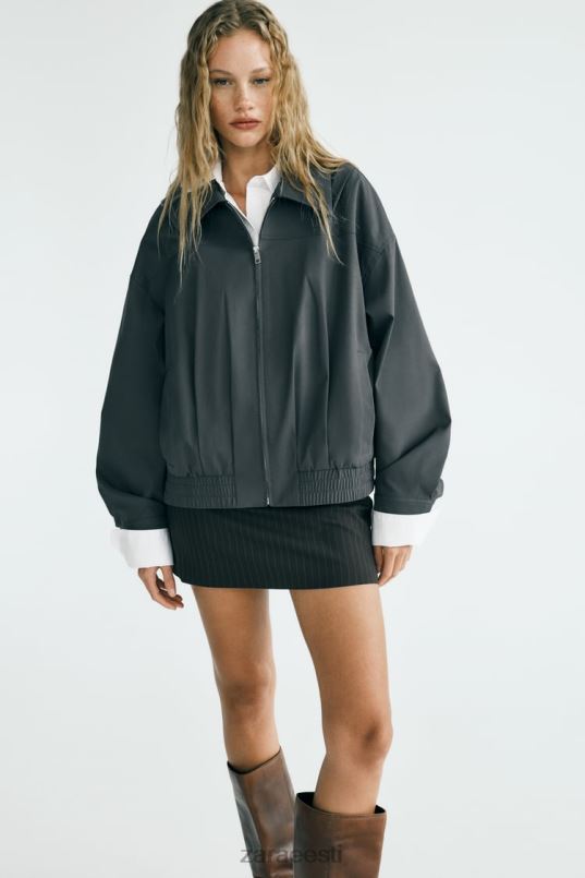 Zara vetthülgav sirge lõikega bomber jope naised tumehall Riietus 42F0H64