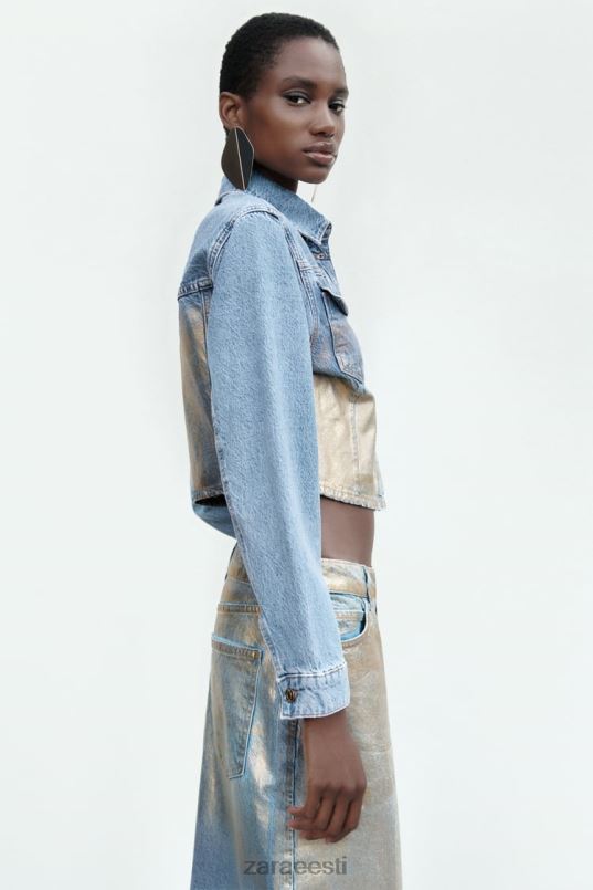 Zara z1975 kärbitud metallist teksajakk naised keskmine sinine Riietus 42F0H71