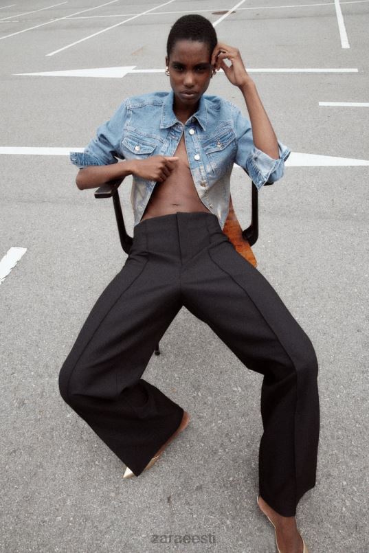 Zara z1975 kärbitud metallist teksajakk naised keskmine sinine Riietus 42F0H71