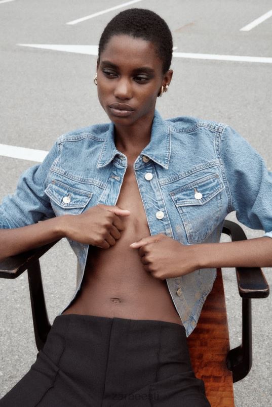 Zara z1975 kärbitud metallist teksajakk naised keskmine sinine Riietus 42F0H71