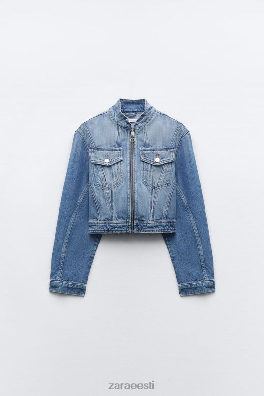 Zara z1975 kulunud kärbitud teksajakk naised keskmine sinine Riietus 42F0H124