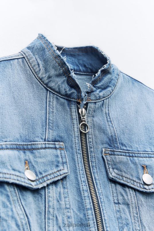 Zara z1975 kulunud kärbitud teksajakk naised keskmine sinine Riietus 42F0H124