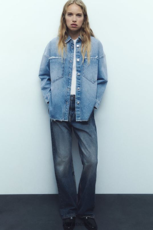 Zara z1975 ülisuur teksapealne särk naised keskmine sinine Riietus 42F0H69