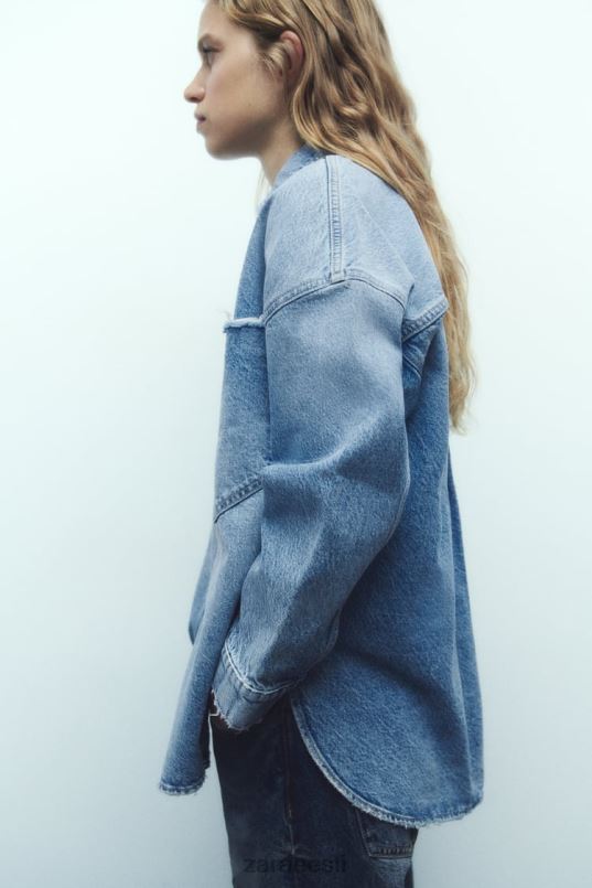 Zara z1975 ülisuur teksapealne särk naised keskmine sinine Riietus 42F0H69