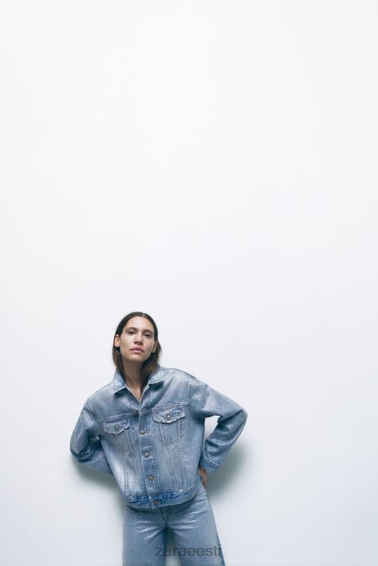 Zara zw rhinestone teksajakk naised tuhmunud sinine Riietus 42F0H126