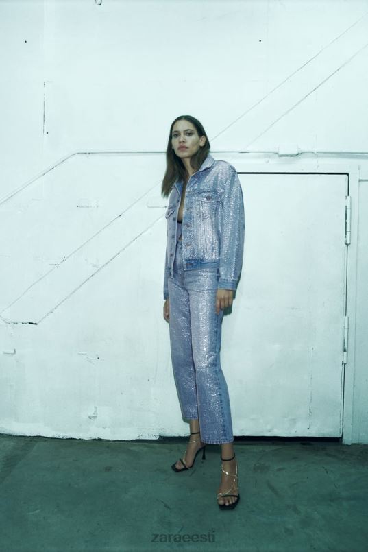 Zara zw rhinestone teksajakk naised tuhmunud sinine Riietus 42F0H126