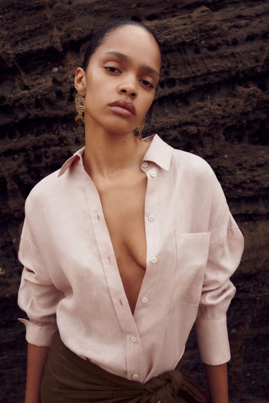 Zara 100% linane särk naised beež/roosa Riietus 42F0H365