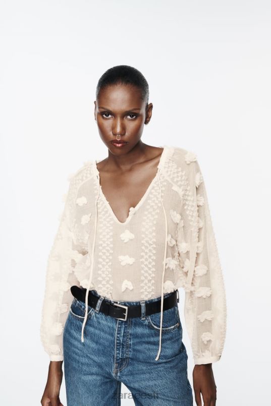 Zara 3D lilleline särk naised ekru Riietus 42F0H310