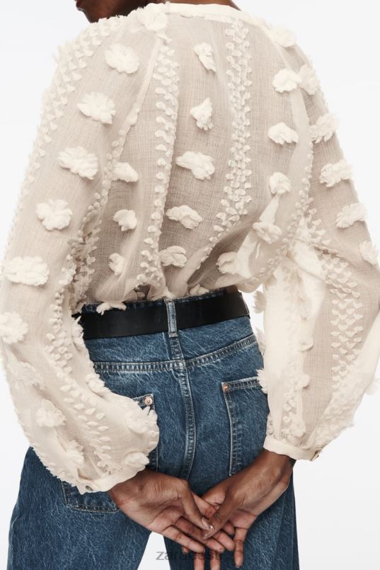 Zara 3D lilleline särk naised ekru Riietus 42F0H310