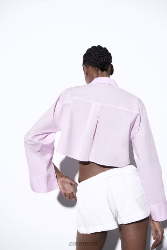 Zara crop poplin särk naised helelilla Riietus 42F0H442