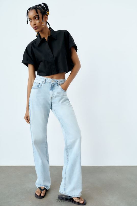 Zara crop poplin särk naised must Riietus 42F0H415