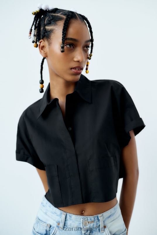 Zara crop poplin särk naised must Riietus 42F0H415