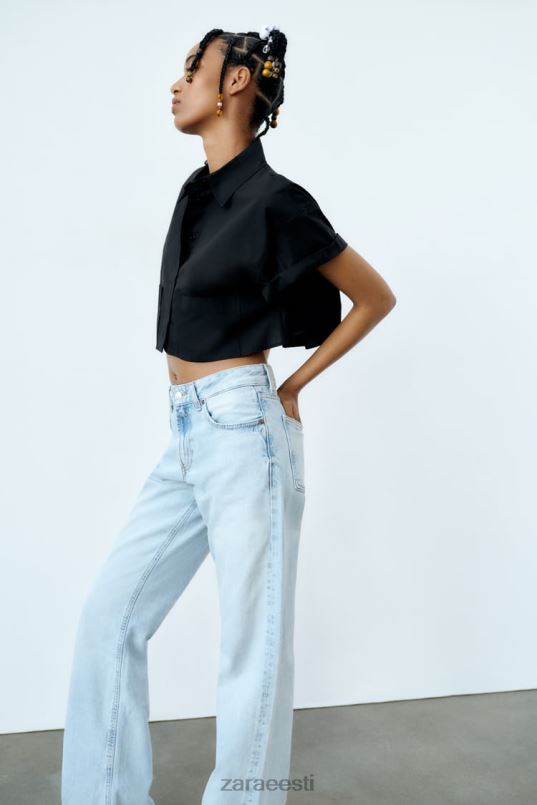 Zara crop poplin särk naised must Riietus 42F0H415