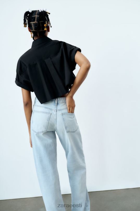 Zara crop poplin särk naised must Riietus 42F0H415