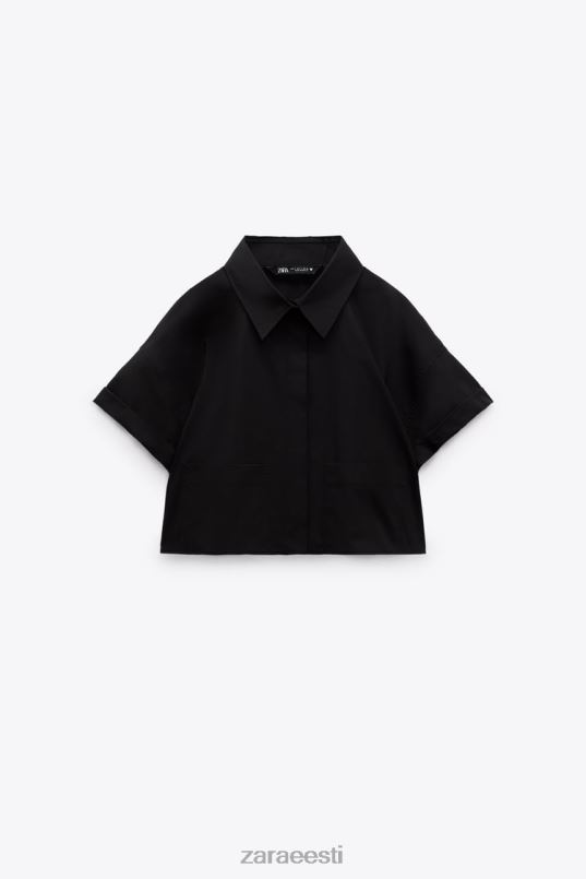 Zara crop poplin särk naised must Riietus 42F0H415