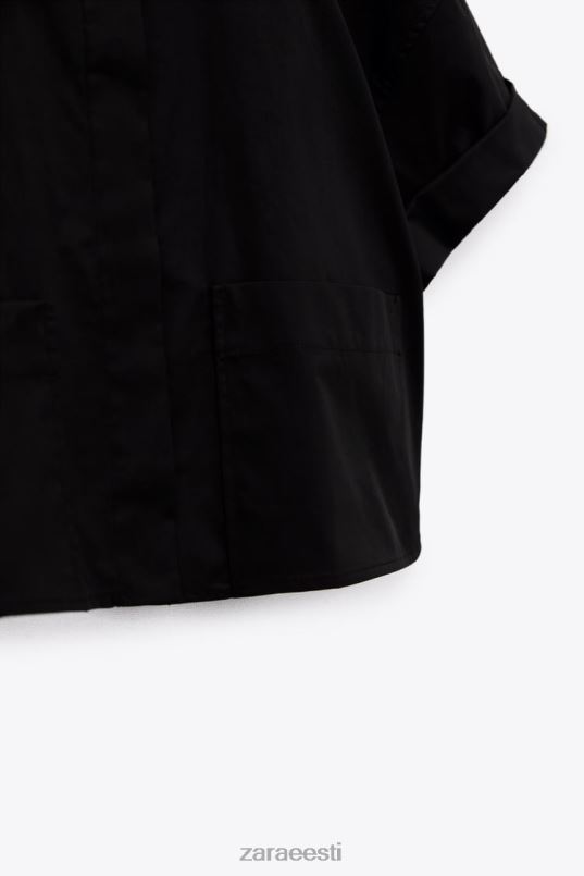 Zara crop poplin särk naised must Riietus 42F0H415