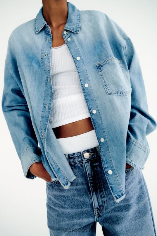 Zara denim särk trf naised helesinine Riietus 42F0H390
