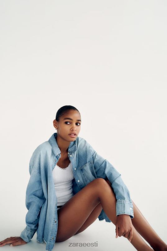 Zara denim särk trf naised helesinine Riietus 42F0H390