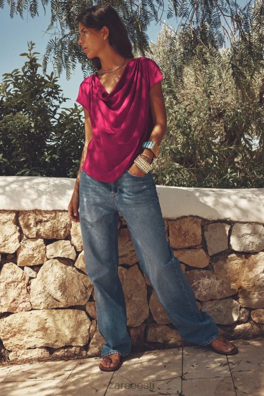 Zara drapeeritud top naised vaarikas Riietus 42F0H403