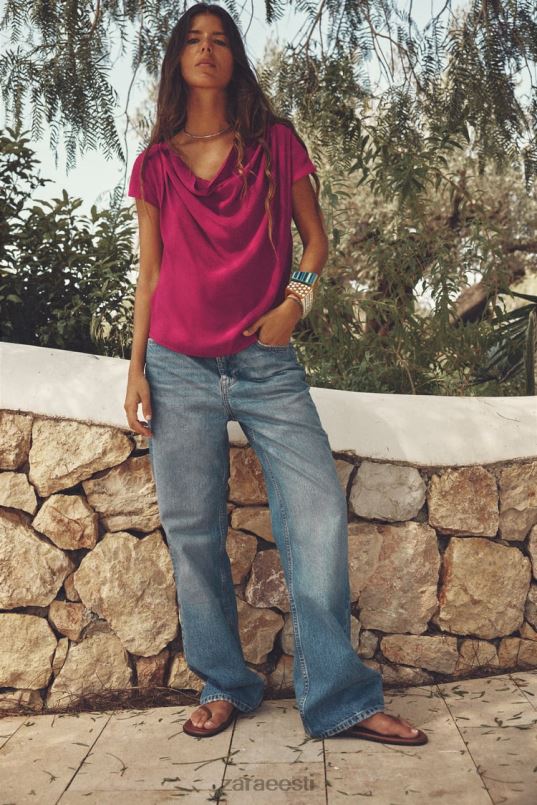 Zara drapeeritud top naised vaarikas Riietus 42F0H403