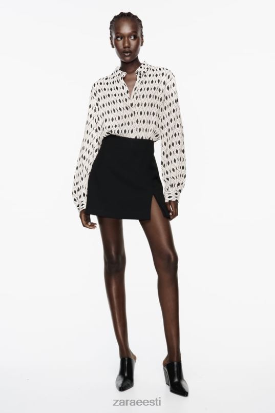 Zara geomeetrilise mustriga satiinsärk naised ekru/must Riietus 42F0H331