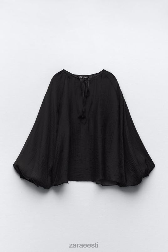 Zara õhupallivarrukatega pluus naised must Riietus 42F0H428