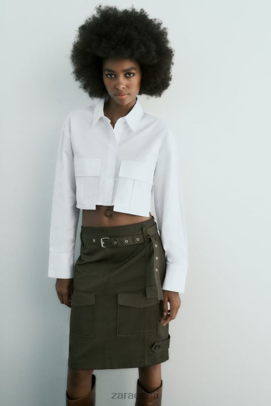Zara kärbitud gabardiinist särk naised valge Riietus 42F0H432