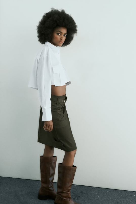 Zara kärbitud gabardiinist särk naised valge Riietus 42F0H432