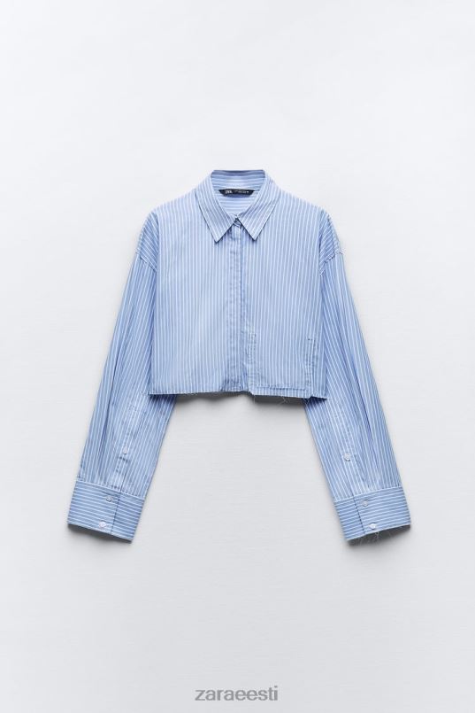 Zara kärbitud gabardiinist särk naised valge/taevasinine Riietus 42F0H396