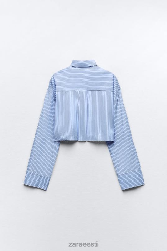 Zara kärbitud gabardiinist särk naised valge/taevasinine Riietus 42F0H396