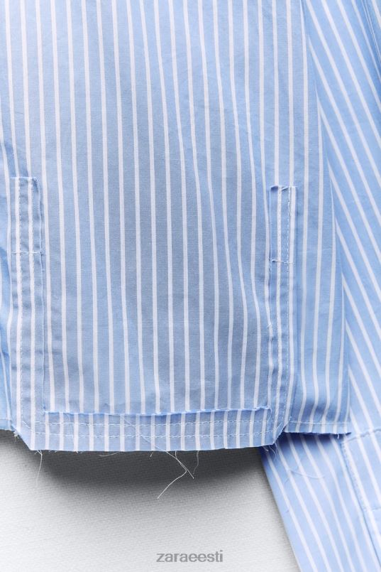 Zara kärbitud gabardiinist särk naised valge/taevasinine Riietus 42F0H396