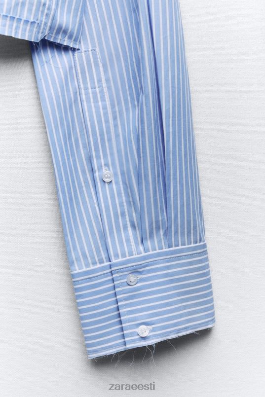 Zara kärbitud gabardiinist särk naised valge/taevasinine Riietus 42F0H396